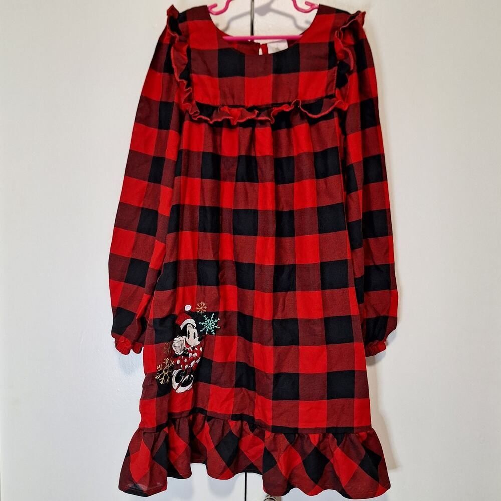 Disney Minnie Mouse Holiday Buffalo Plaid Nightgown Girls Sz 9/10